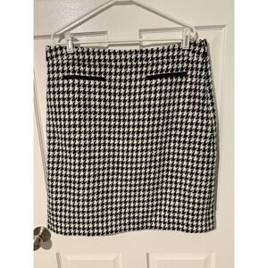 Talbots Women's Houndstooth Skirt Size 16 Career Black White Classic Modern